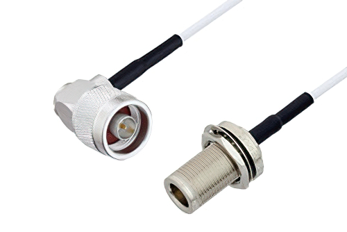 N Male Right Angle to N Female Bulkhead Cable Using RG188 Coax with HeatShrink