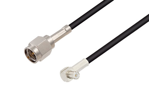 SMA Male to MCX Plug Right Angle Low Loss Cable Using LMR-100A-UF Coax in 24 Inch