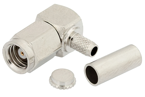 SMC Plug Right Angle Connector Crimp/Solder Attachment for RG174, RG316, RG188, LMR-100, PE-B100, PE-C100, .100 inch