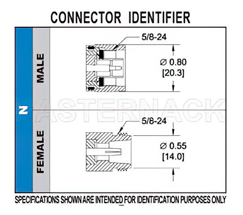 N Male Connector Clamp/Solder Attachment for RG58, RG55, RG141, RG142, RG223, RG400, RG303, PE-C195, PE-P195, LMR-195