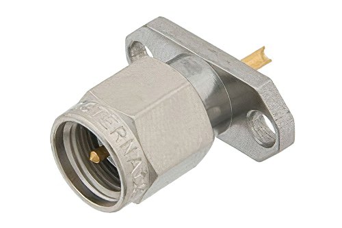 SMA Male Connector Solder Attachment 2 Hole Flange Mount Solder Cup Terminal, .481 inch Hole Spacing
