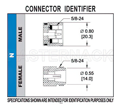N Female Connector Clamp/Solder Attachment For PE-SR402AL, PE-SR402FL, RG402