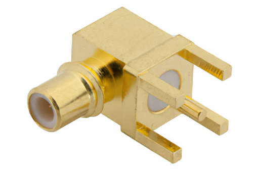 SMC Jack Right Angle Connector Solder Attachment Thru Hole PCB, .200 inch x .067 inch Hole Spacing