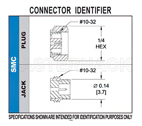 SMC Plug Right Angle Connector Solder Attachment Thru Hole PCB, .200 inch x .067 inch Hole Spacing