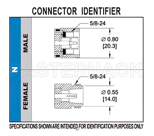 N Female Connector Clamp/Solder Attachment for RG59B/U, RG62, RG71