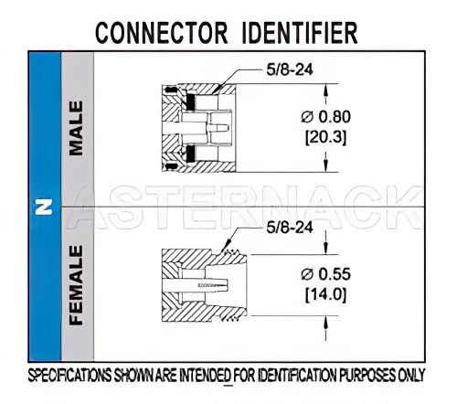 N Male Connector Clamp/Solder Attachment for RG59B/U, RG62, RG71