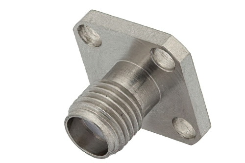 SMA Female Field Replaceable Connector With EMI Gasket 4 Hole Flange 0.012 inch Pin, .500 inch Flange Size