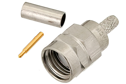 RT-SMA Male Connector Crimp/Solder Attachment for RG174, RG316, RG188, PE-B100, PE-C100, .100 inch, LMR-100