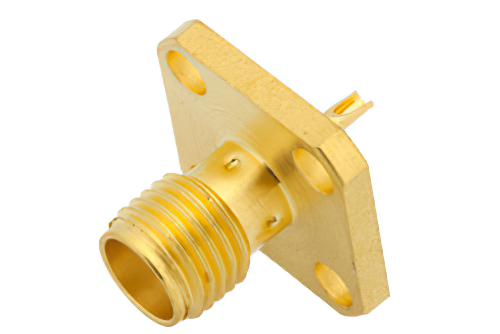 RT SMA Female Connector Solder Attachment 4 Hole Flange Solder Cup Terminal, .340 inch Hole Spacing