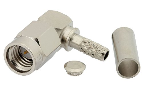 SSMA Male Right Angle Connector Crimp/Solder Attachment for RG174, RG316, RG188, PE-B100, PE-C100, 0.100 inch, LMR-100