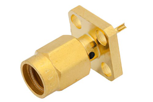 SSMA Male Connector Solder Attachment 4 Hole Flange Solder Cup Terminal, .232 inch Hole Spacing