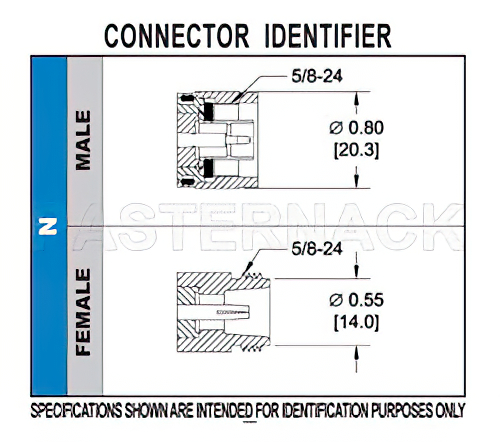 N Female Connector Crimp/Solder Attachment for PE-C240, RG8X, 0.240 inch, LMR-240, LMR-240-DB, LMR-240-UF, B7808A