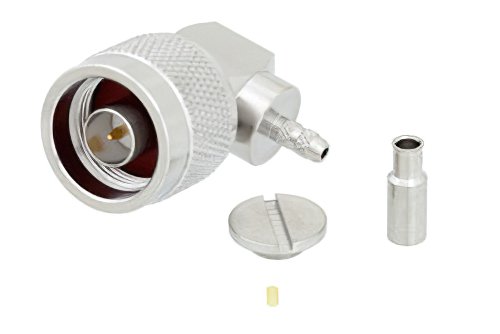N Male Right Angle Connector Crimp/Solder Attachment for RG174, RG316, RG188, 0.100 inch, PE-B100, PE-C100, LMR-100