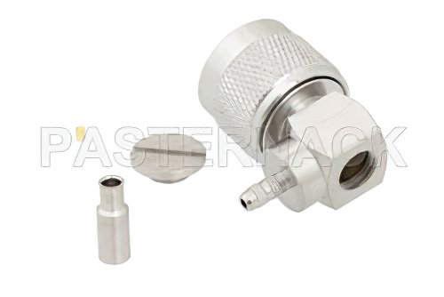 N Male Right Angle Connector Crimp/Solder Attachment for RG174, RG316, RG188, 0.100 inch, PE-B100, PE-C100, LMR-100