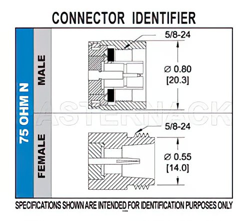 75 Ohm N Male Connector Crimp/Solder Attachment for RG6, Compatible With Inner Conductor Smaller Than 0.030 Inch