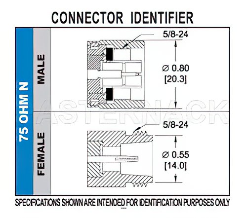 75 Ohm N Male Connector Crimp/Solder Attachment for RG11A/U, RG144, RG216