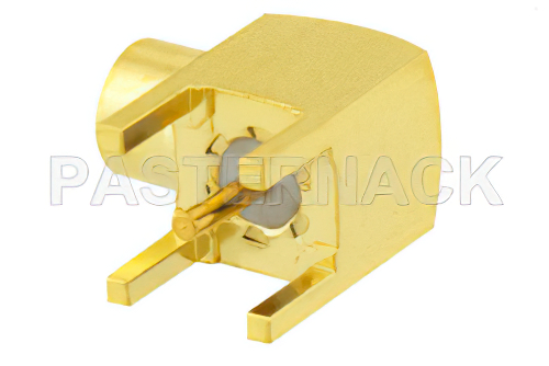 MCX Jack Right Angle Connector Solder Attachment Thru Hole PCB, .200 inch x .059 inch Hole Spacing