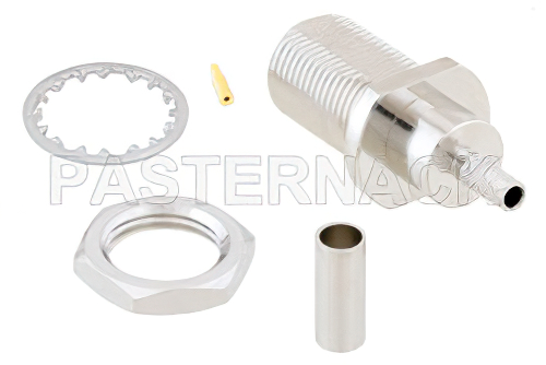 75 Ohm F Female Bulkhead Mount Connector Crimp/Solder Attachment for RG179, RG187, .380 inch DD Hole