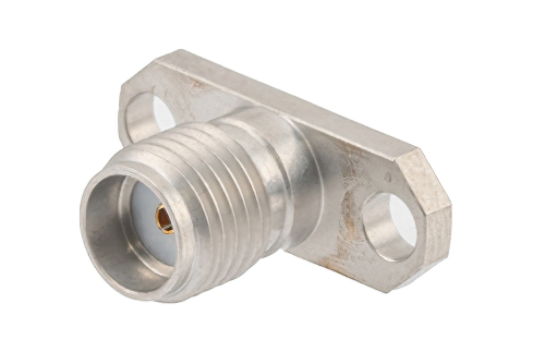 SMA Female Field Replaceable Connector 2 Hole Flange Mount 0.009 inch Pin, .481 inch Hole Spacing, with Metal Contact Ring