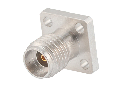 2.92mm Female Field Replaceable Connector 4 Hole Flange Mount 0.02 inch Pin, .250 inch Hole Spacing with Metal Contact Ring