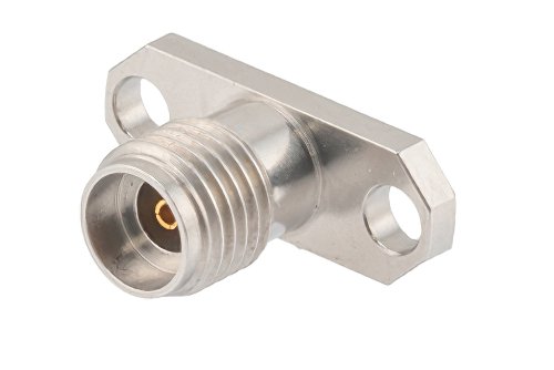 2.92mm Female Field Replaceable Connector 2 Hole Flange Mount 0.02 inch Pin, .481 inch Hole Spacing, with Metal Contact Ring