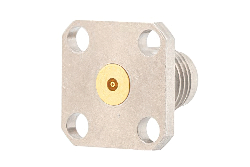 2.4mm Female Field Replaceable Connector 4 Hole Flange Mount 0.015 inch Pin, .340 inch Hole Spacing, with Metal Contact Ring