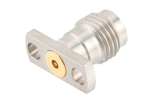 2.4mm Female Field Replaceable Connector 2 Hole Flange Mount 0.015 inch Pin, .355 inch Hole Spacing with Metal Contact Ring