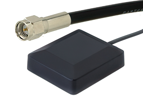 GPS Active Patch Antenna Operates From 1.5704 GHz to 1.5804 GHz With a Typical 0 dB Gain SMA Male Input Connector on 17 ft. of RG-174 Rated