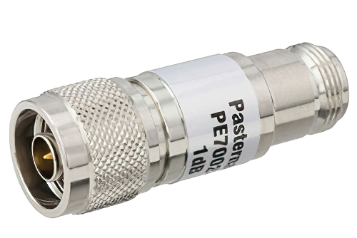 1 dB Fixed Attenuator, N Male to N Female Brass Nickel Body Rated to 1 Watt Up to 3 GHz