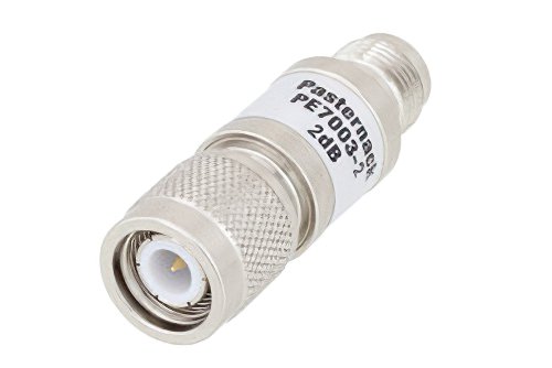 2 dB Fixed Attenuator, TNC Male to TNC Female Brass Nickel Body Rated to 2 Watts Up to 2 GHz