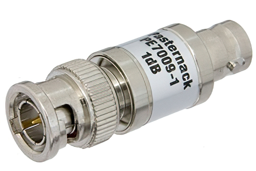 1 dB Fixed Attenuator, 75 Ohm BNC Male to 75 Ohm BNC Female Brass Nickel Body Rated to 1 Watt Up to 1,000 MHz