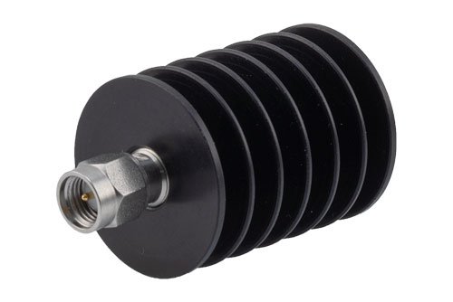 30 dB Fixed Attenuator, SMA Male to SMA Female Black Anodized Aluminum Heatsink Body Rated to 10 Watts Up to 18 GHz