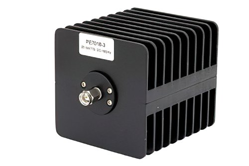 3 dB Fixed Attenuator, SMA Male to SMA Female Black Anodized Aluminum Heatsink Body Rated to 25 Watts Up to 18 GHz