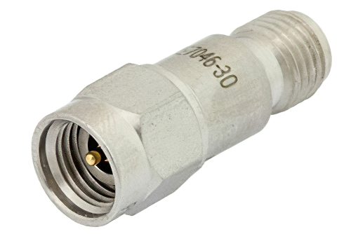 30 dB Fixed Attenuator, 2.92mm Male to 2.92mm Female Passivated Stainless Steel Body Rated to 0.5 Watts Up to 40 GHz