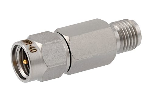 40 dB Fixed Attenuator, SMA Male to SMA Female Passivated Stainless Steel Body Rated to 2 Watts Up to 6 GHz