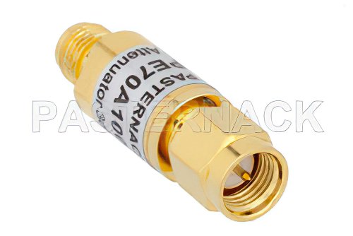3 dB Fixed Attenuator, SMA Male to SMA Female Copper Body Rated to 2 Watts From 0.009 MHz to 6 GHz