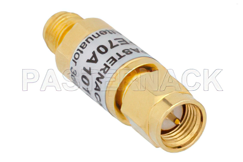 3 dB Fixed Attenuator, SMA Male to SMA Female Copper Body Rated to 2 Watts From 0.009 MHz to 6 GHz