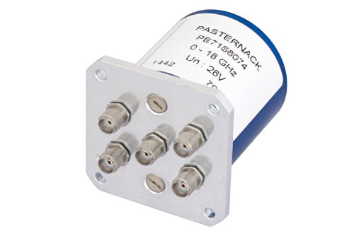 SP4T Electromechanical Relay Normally Open Switch, DC to 18 GHz, up to 240W, 28V, SMA