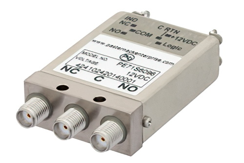 SPDT Electromechanical Relay Failsafe Switch, DC to 26.5 GHz, 20W, 12V, TTL, Diodes, Indicators, SMA