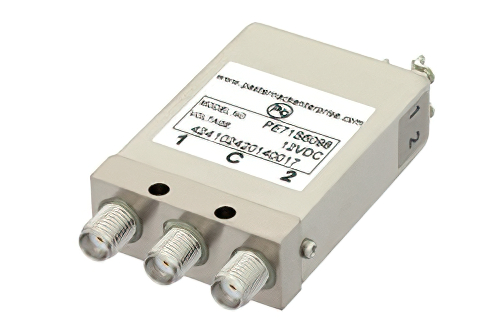 SPDT Electromechanical Relay Latching Switch, DC to 26.5 GHz, 20W, 12V Self Cut Off, Diodes, SMA