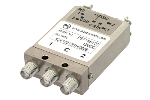 SPDT Electromechanical Relay Latching Switch, DC to 26.5 GHz, 20W, 12V Indicators, TTL, Self Cut Off, Diodes, SMA