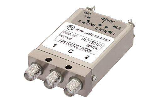 SPDT Electromechanical Relay Latching Switch, DC to 26.5 GHz, 20W, 28V Indicators, TTL, Self Cut Off, Diodes, SMA