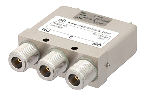 SPDT Electromechanical Relay Failsafe Switch, DC to 12.4 GHz, 45W, 12V Indicators, TTL, Diodes, N