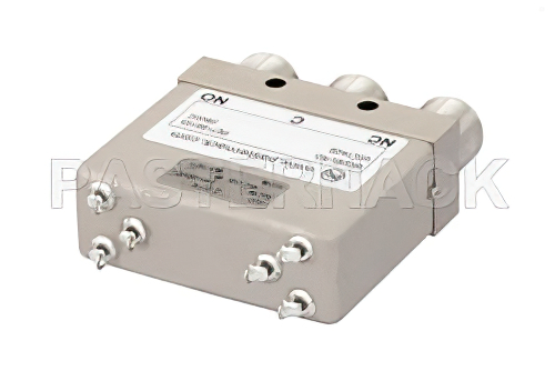 SPDT Electromechanical Relay Failsafe Switch, DC to 12.4 GHz, 50W, 28V Indicators, TTL, Diodes, N