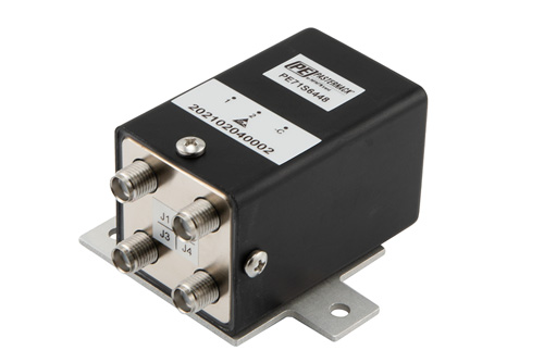 Transfer Electromechanical Relay Latching Switch with Self Cut-Off, DC to 26.5 GHz, up to 90W, 5M Lifecycles, 12V, Suppression Diodes, SMA