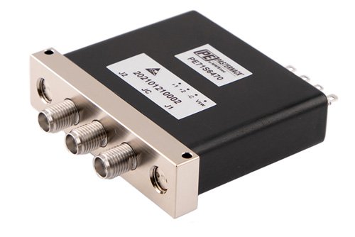 SPDT E-M Relay Latching Switch with Self Cut-Off, Terminated, DC to 26.5 GHz, 90W, 5M Lifecycles, 12V, Suppression Diodes, TTL, SMA