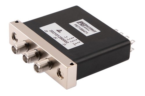 SPDT E-M Relay Latching Switch, Self Cut-Off, Terminated, DC to 26.5 GHz, 90W, 5M Lifecycles, 12V, Suppression Diodes, TTL, Indicators, SMA