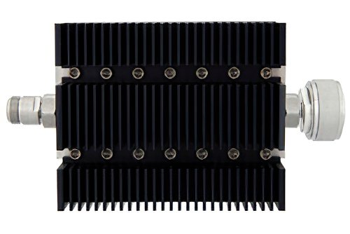 3 dB Fixed Attenuator, N Female To 7/16 DIN Male Directional Black Anodized Aluminum Heatsink Body Rated To 100 Watts Up To 6 GHz