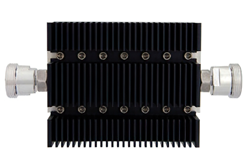 10 dB Fixed Attenuator, 7/16 DIN Female To 7/16 DIN Female Directional Black Anodized Aluminum Heatsink Body Rated To 100 Watts Up To 6 GHz