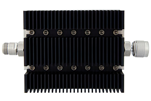 3 dB Fixed Attenuator, N Female To N Male Directional Black Anodized Aluminum Heatsink Body Rated To 100 Watts Up To 6 GHz